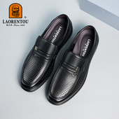 老人头皮凉鞋 套脚爸爸皮 镂空头层皮商务休闲打孔鞋 男鞋 2025夏季