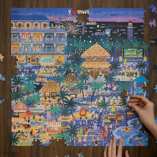 夏夜拼图 500片 烫金礼物礼盒创意插画装饰家居挂画