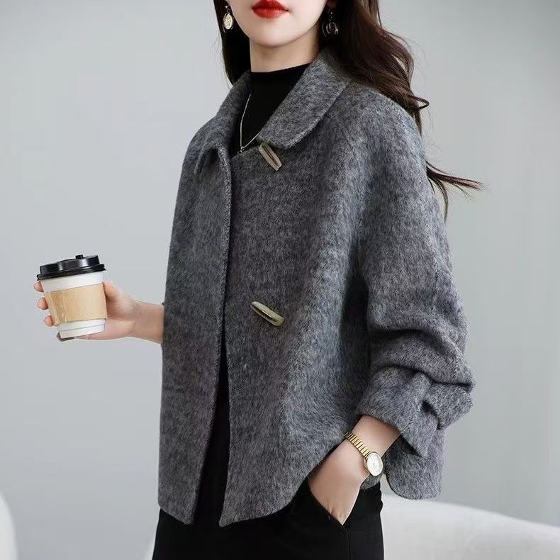 2026新款时尚小个子秋冬牛角呢子韩版双面大衣羊毛短款外套毛呢女