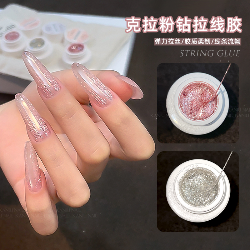 美甲克拉粉钻拉线胶画花