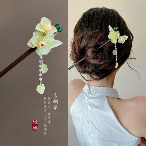 儿童玉兰花发簪女步摇流苏盘发簪子古风汉服女童新中式发钗头饰