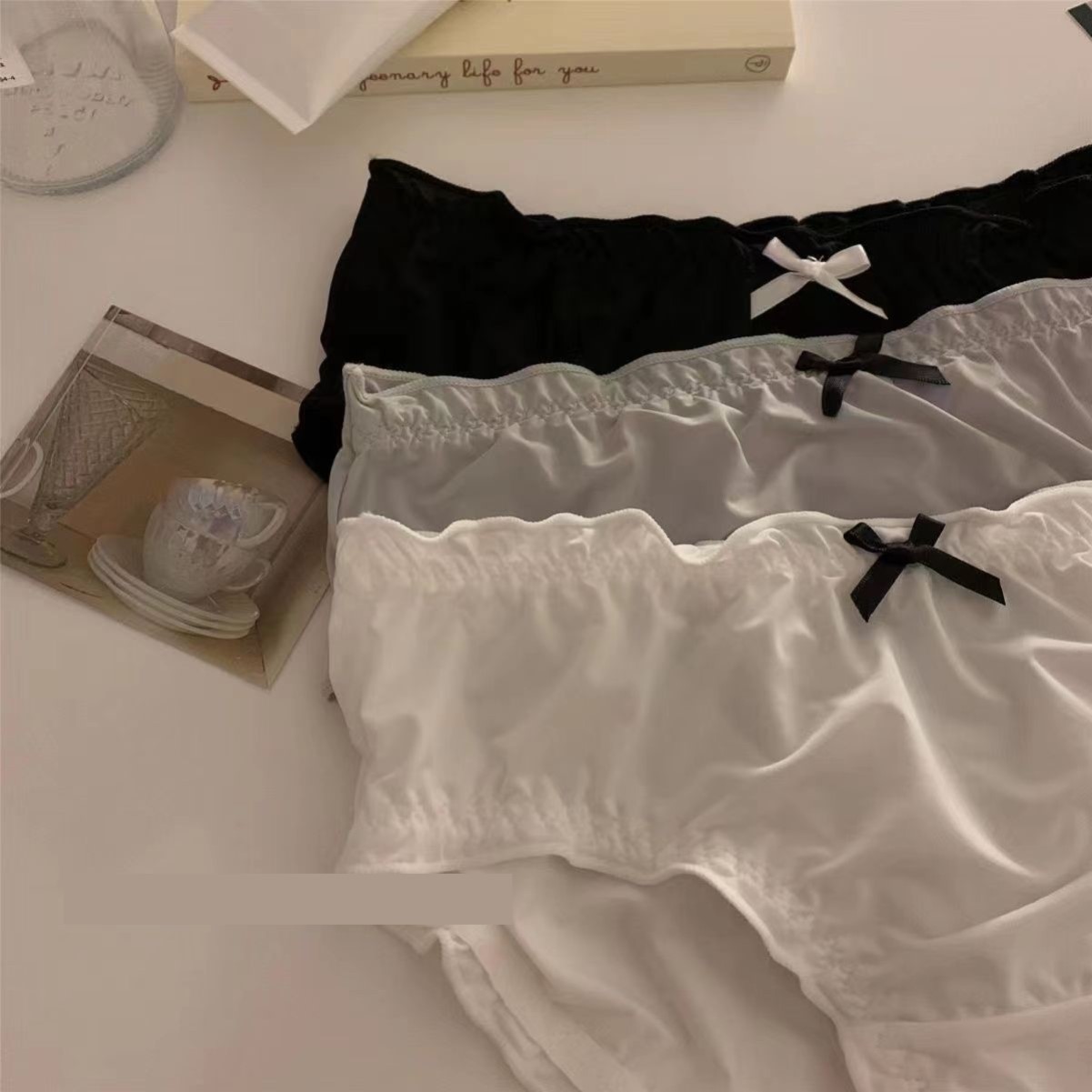 冰丝内裤女夏季花边女士白色女生