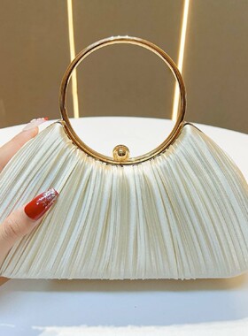 名媛高级感皱褶包包2024新款圆环手提包晚宴旗袍包礼服手拿斜挎包