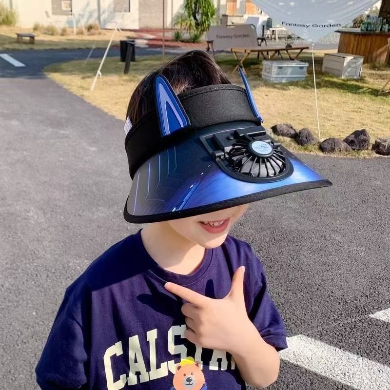 儿童防晒帽男孩夏季遮阳帽带电风图片