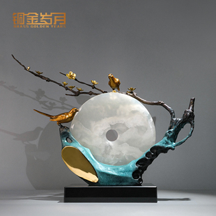 家居客厅玄关装 铜金岁月黄铜摆件工艺品铜器新中式 饰 花好月圆