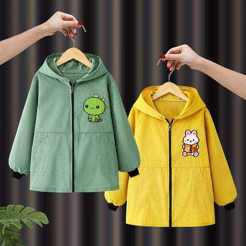 灯芯绒宝宝吃饭围兜女孩长袖儿童罩衣幼儿园饭兜男孩画画衣服围裙 - 封面