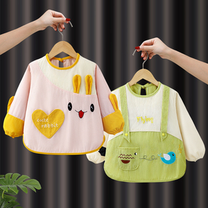 灯芯绒长袖罩衣儿童幼儿园女宝宝吃饭围兜防水防脏反穿衣男孩饭兜