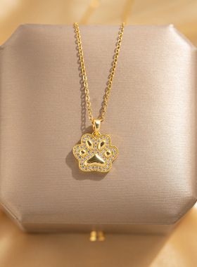 日韩轻奢可爱猫爪吊坠钛钢项链女简约百搭时尚锁骨链网红高级饰品