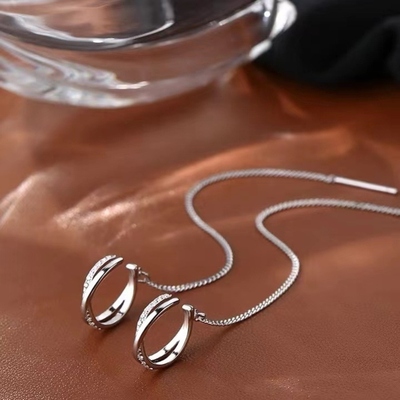 新款耳线女纯银银耳环9999纯银女正品9足银流苏正品耳环气质个性