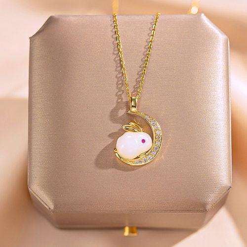本命年玉兔月亮吊坠钛钢项链女网红时尚锁骨链气质高级感饰品