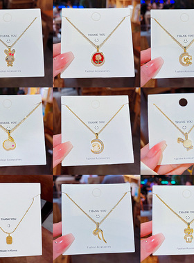 韩国小众轻奢吊坠珍珠项链不掉色女夏季饰品气质百搭钛钢锁骨链