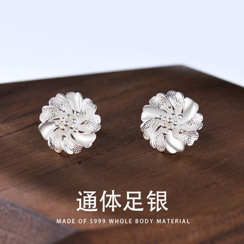 S999纯银耳环大花朵足银银耳钉2026巨好看高级感耳饰品睡觉不用摘
