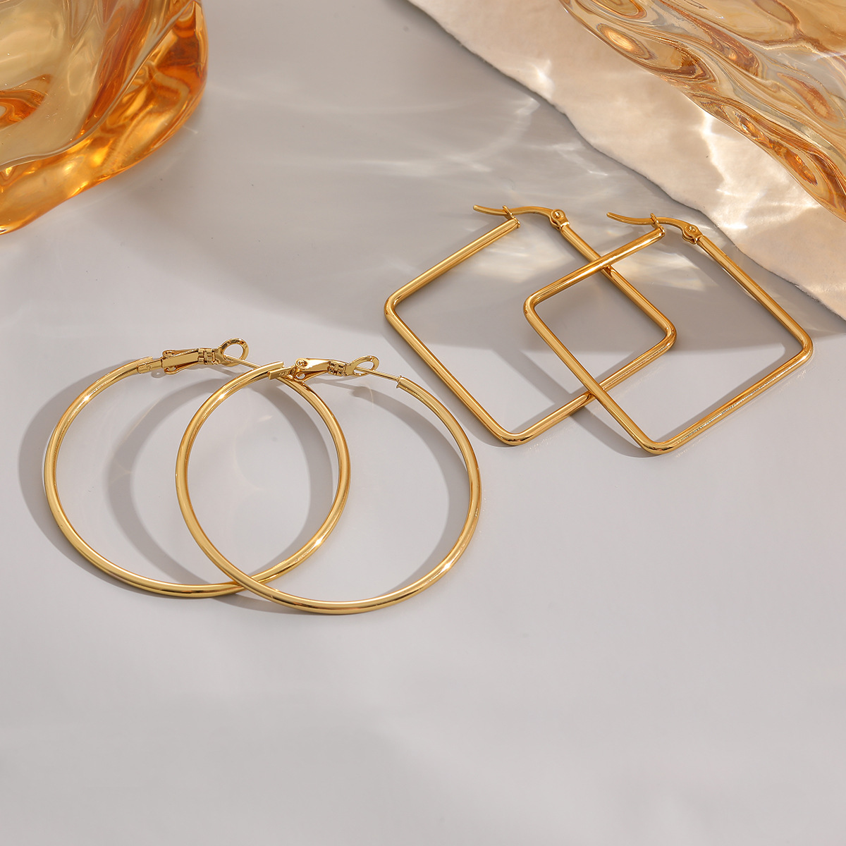 欧美时尚不锈钢镀18K金耳环夸张圈圈耳环女款耳饰不掉色直销