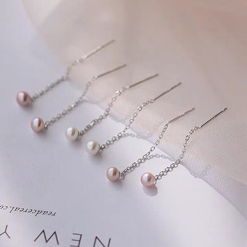 S999纯银耳环女正品天然珍珠足银耳线长款流苏养耳不过敏免摘耳饰图片