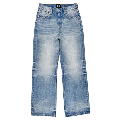 B72 原创潮牌【冰川蓝】牛王水洗做旧手工立体猫须牛仔裤男女夏季