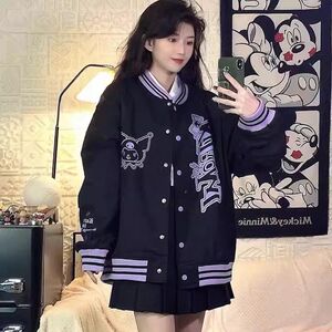 库洛米上衣春秋新款可爱黑紫色外套女休闲时尚甜酷宽松棒球服夹克