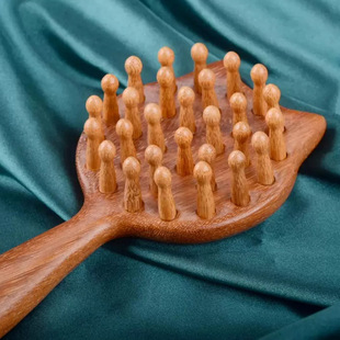 檀木小猫钉钉梳 头部经络疏通按摩养发梳子粗齿木质按压按摩梳