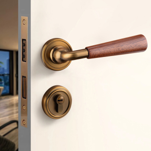 拉丝金色室内卧室房门锁家用房间木门把手锁具通用型分体静音磁吸