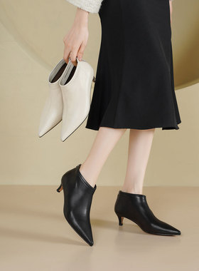 westor深口y踝靴2025新款秋中跟短靴尖头靴时装靴