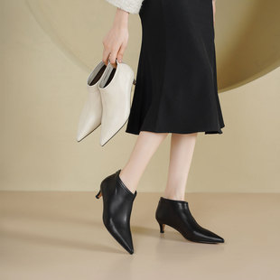 westor深口y踝靴2025新款秋中跟短靴尖头靴时装靴