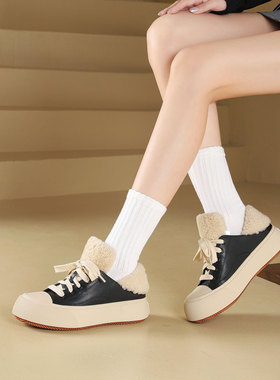 westory2024年冬季加绒休闲百搭厚底加绒保暖毛毛鞋运动休闲鞋