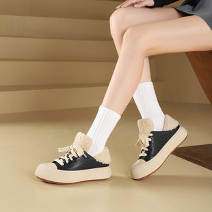 westory2024年冬季加绒休闲百搭厚底加绒保暖毛毛鞋运动休闲鞋