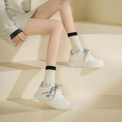westory2025新款女真皮厚底小白鞋女百搭潮流运动休闲鞋76701