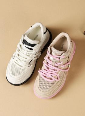 westory2024秋季新款甜心战舰休闲鞋真皮拼接厚底老爹鞋小众74841