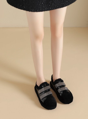 westory羊毛皮2025秋冬新款毛毛鞋百搭休闲魔术贴加绒84701