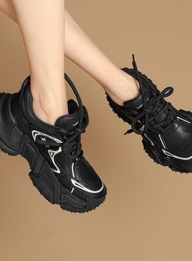 westory2024秋季新款真皮复古百搭简约运动网面厚底增高休闲74751