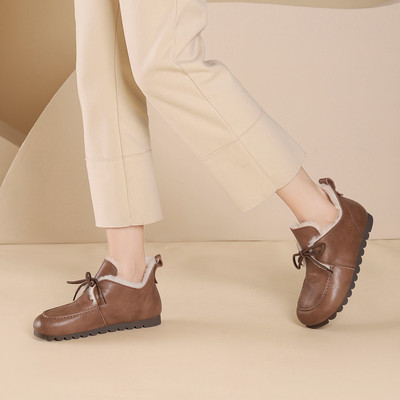 westory2025年冬季复古休闲舒适简约时尚百搭羊毛平底鞋女85011