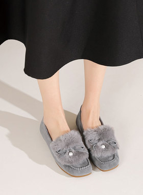 westory 2025新款法式毛毛鞋女冬外穿加绒一脚蹬保暖加厚豆豆棉鞋