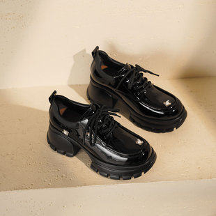 westory 新款女鞋真皮厚底乐福鞋英伦风系带深口鞋防滑轻便