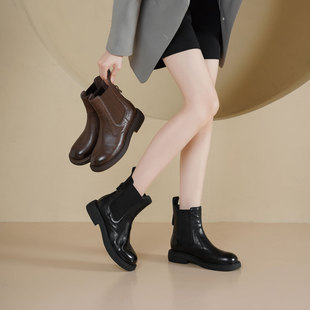 westory西部牛仔靴2025新款秋冬粗跟短靴女英伦风马丁靴切尔西靴