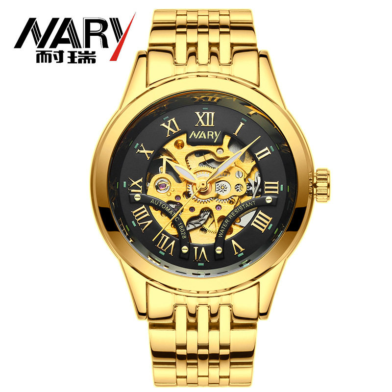 nary/耐瑞原装正品全自动机械手表男士商务休闲镂空防水夜光手表