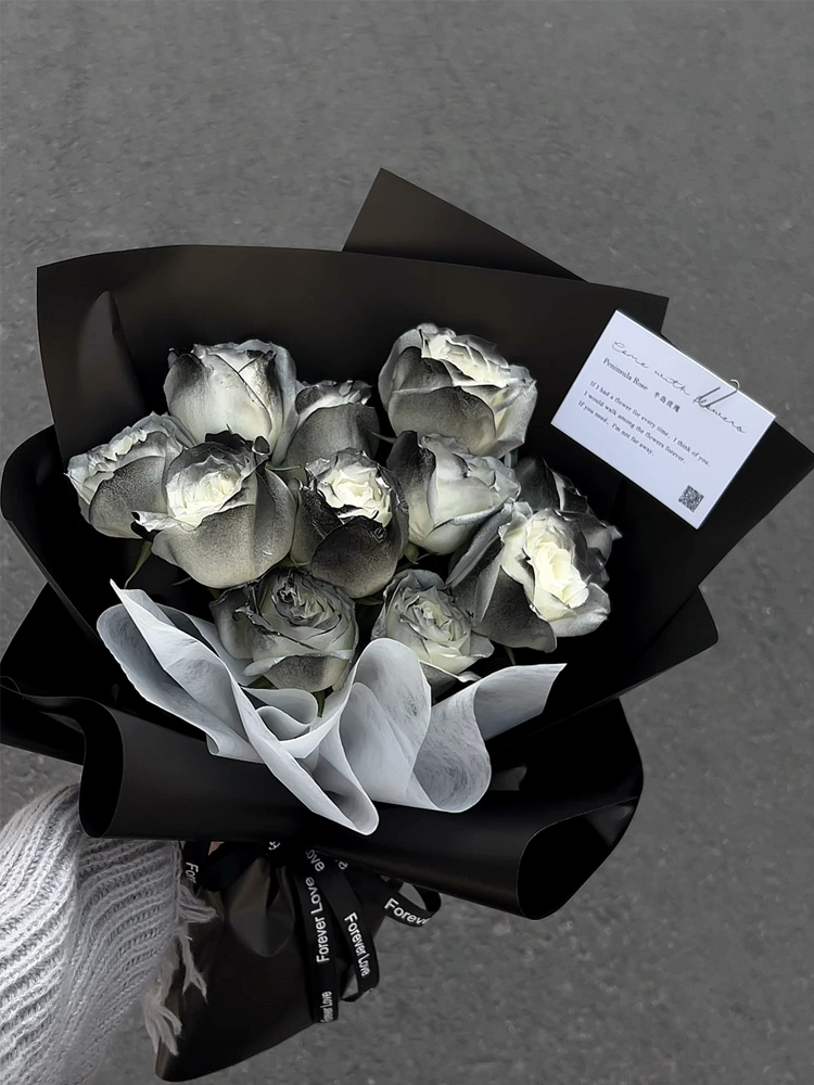 花束玫瑰花仿真花黑骑士黑色高级花束成品生日礼物假花香皂花永生