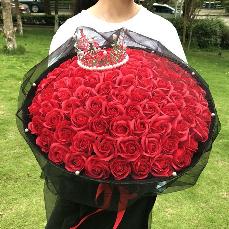 皇冠玫瑰花送女友情人节生日求婚表白仿真蓝色妖姬肥皂香皂花花束