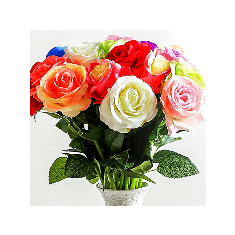 5支装单头仿真布花红色白玫瑰花假花客厅摆件婚庆装饰品 摄影道具