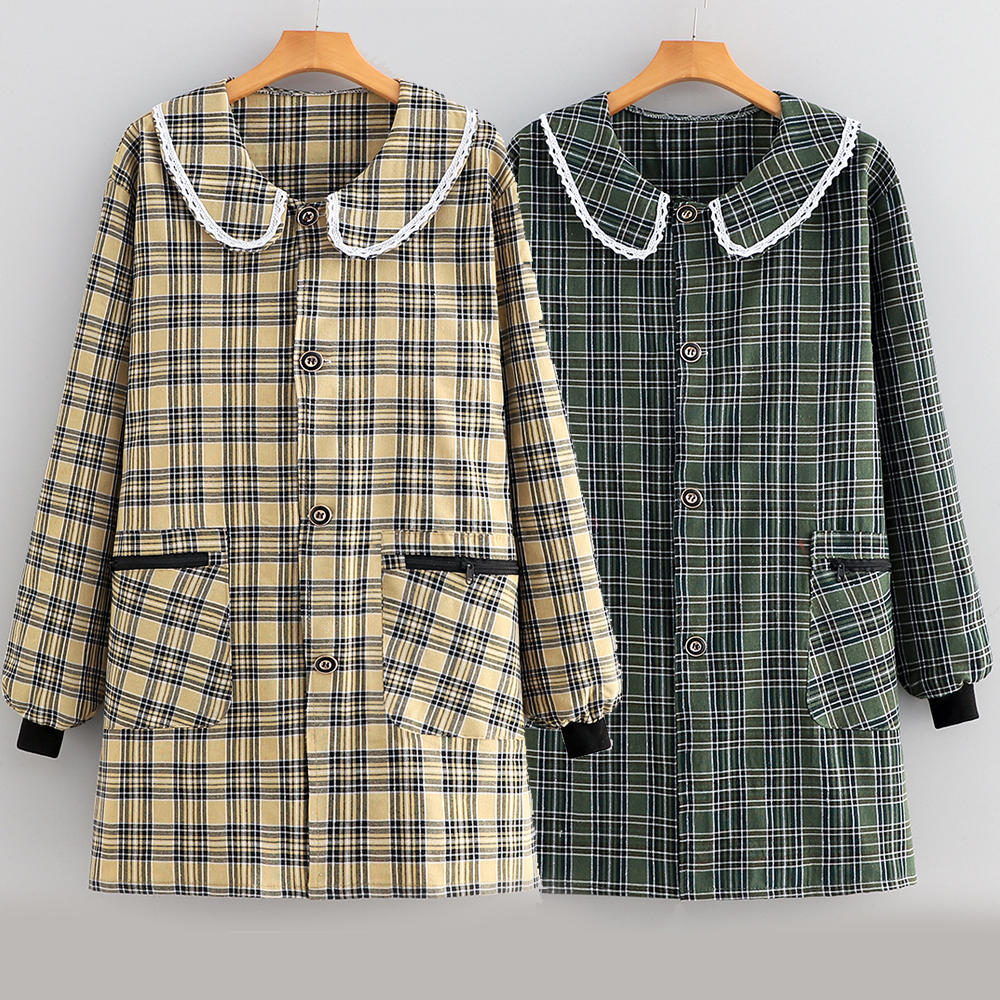 纯棉格子罩衣反穿棉布柔软厨房家用防污防油时尚耐用全包长袖衣服