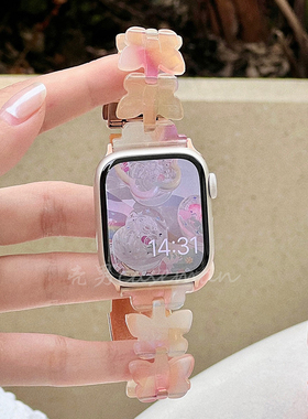 新款适用苹果手表applewatch78SE梦幻蝴蝶树脂表带iWatch123456女