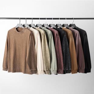 广州市惠本制衣有限公司美式复古230g纯棉做旧炒雪花长袖t恤男秋