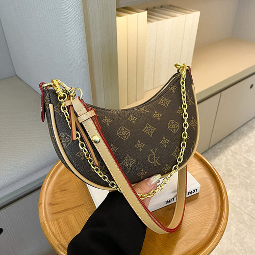 超火小包包女2025新款老花月牙饺子链条腋下包小众百搭单肩斜挎包