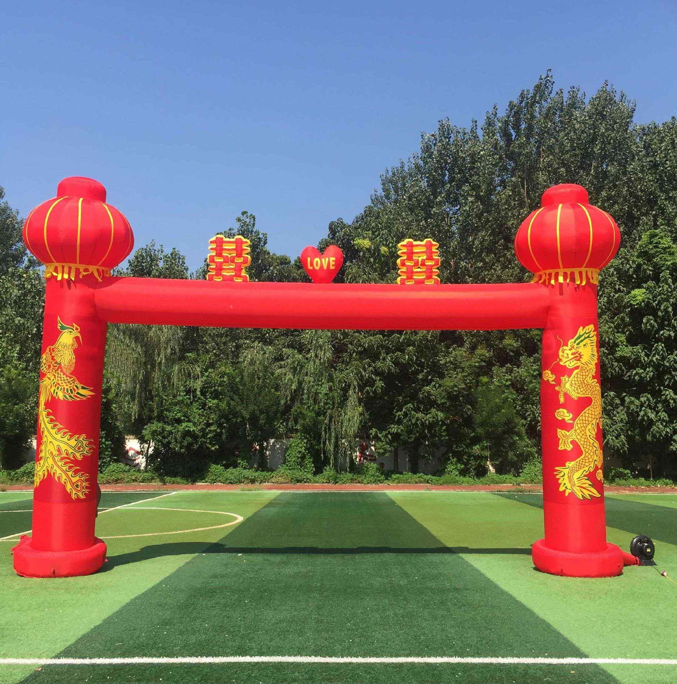 龙凤半圆形婚庆开张室外开业立柱充气拱门充气结x婚龙凤场景