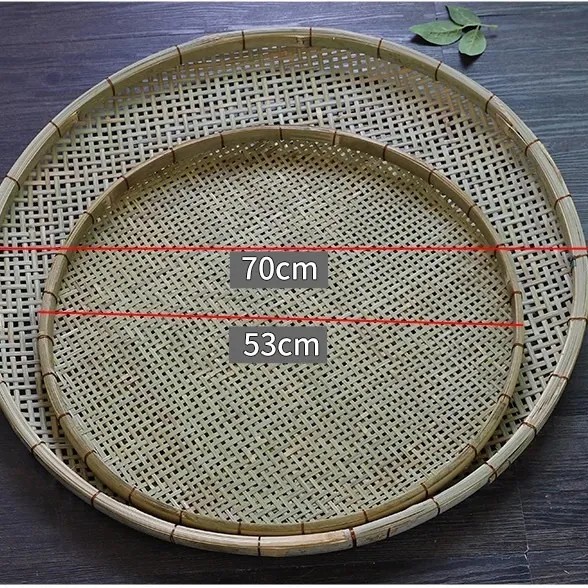 手工竹编竹制品竹筛铜丝扎家用竹编晾晒竹扁有孔筛子圆形竹簸箕图片