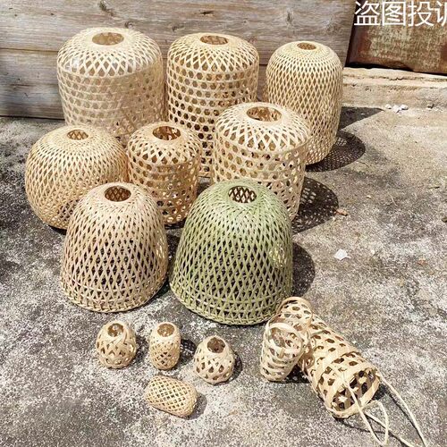 竹编手工灯笼精美手编灯罩居家吊灯装饰品带灯中式农家灯具