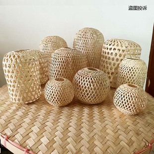 精品竹编灯笼纯手工制作灯罩居家吊灯复古禅意休闲装 饰带灯座灯泡