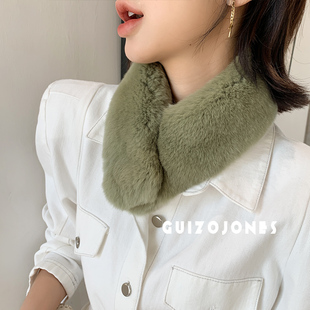 冬季 韩版 女士新款 吸扣皮草围巾 保暖脖套学生 整皮双面獭兔毛围脖