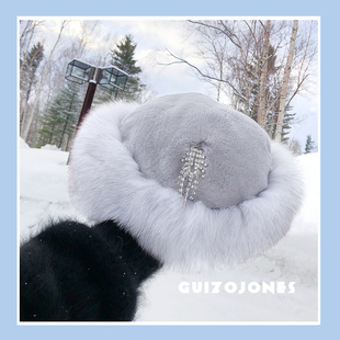 清仓秋冬新款狐狸毛皮草帽子 韩版女 裘皮女帽 獭兔帽顶真毛