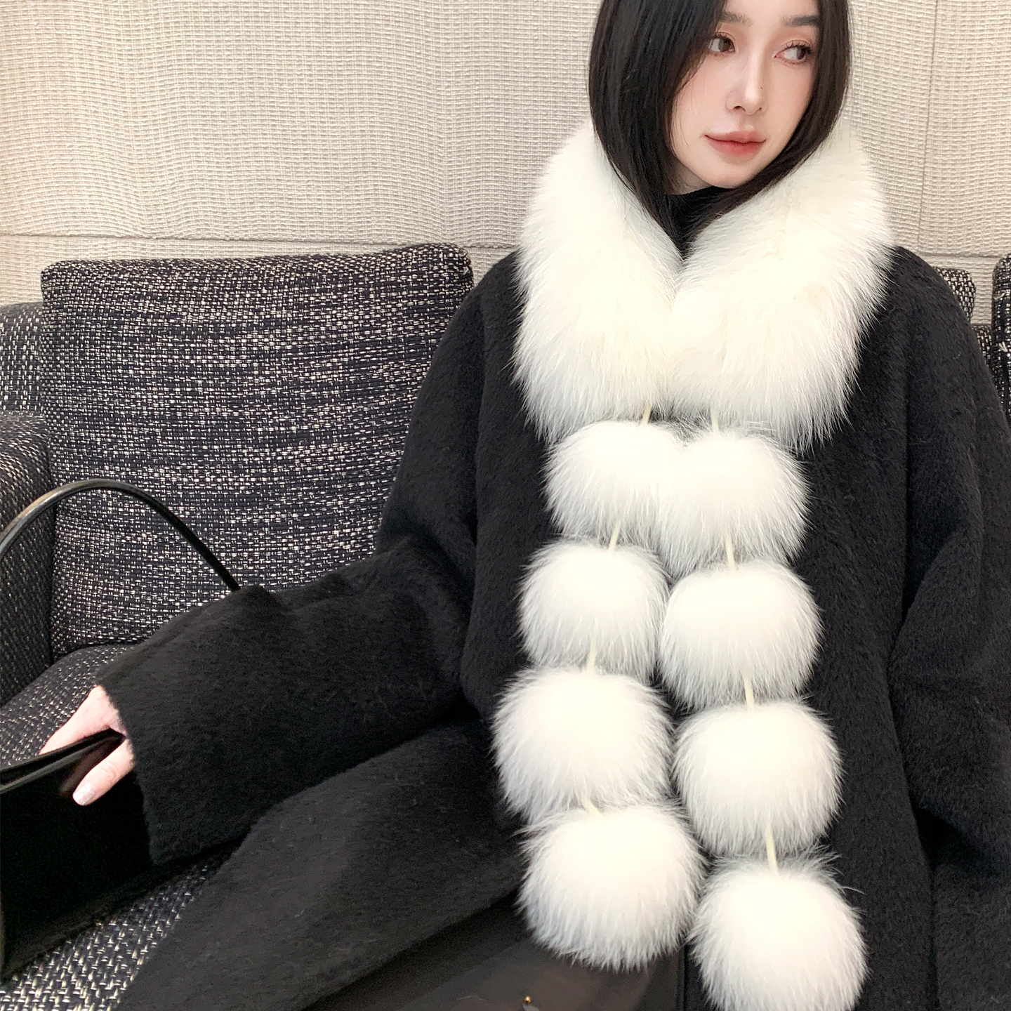 贵族琼斯 新款多毛球球整皮狐狸毛皮草围巾长款围脖大毛领子女冬