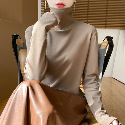 2025秋冬新款双面磨毛打底衫女配大衣内搭堆堆领加厚上衣1202h